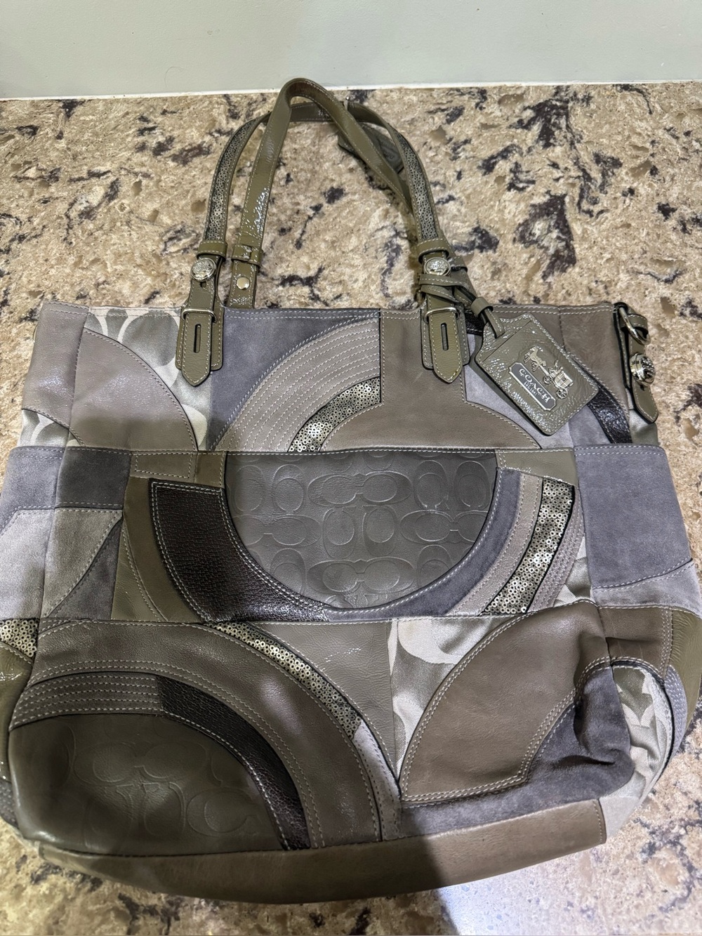Vintage Coach Mixed Media Patchwork Tote Bag, specifically Style F15459. Releas